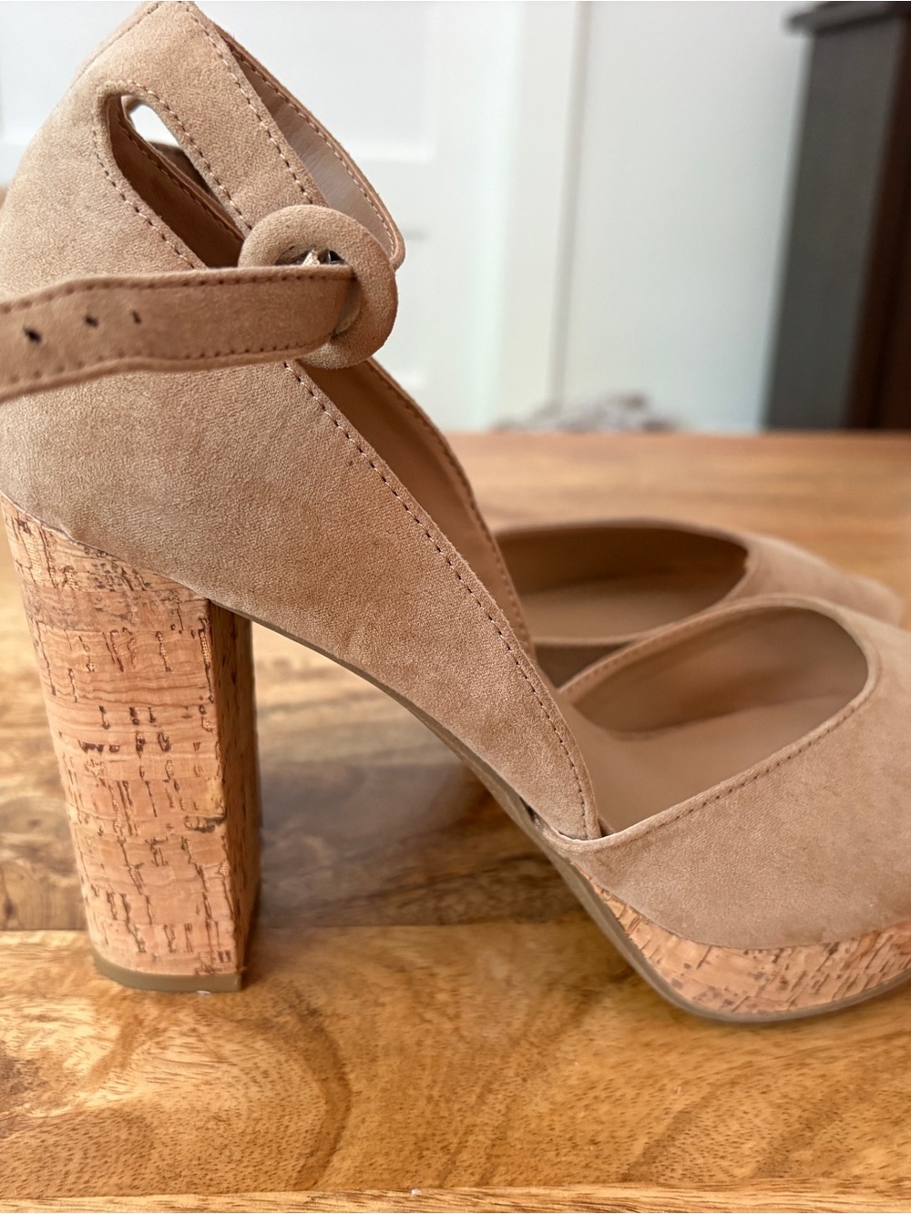Sun and Stone Beige Suede Cork Block Heel Pumps Size 8.5
